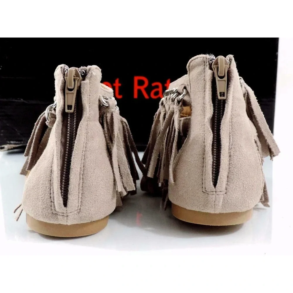 Not Rated Keep The Peace Fringe Flat Thong Sandals Taupe Size 6.5 - Picture 6 of 9
